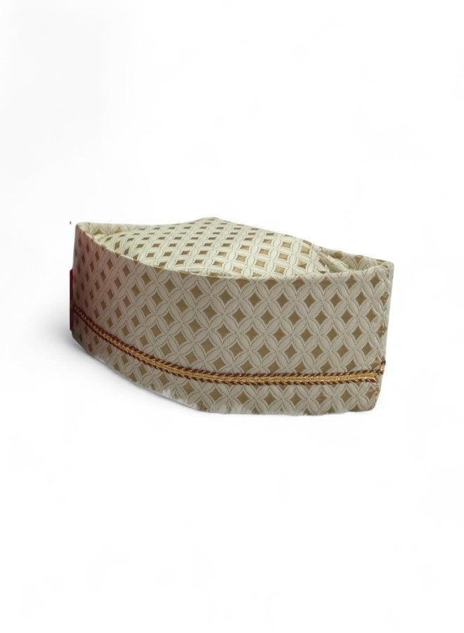 Firstdemand Traditional Golden Printed Brocade Topi for Men, Wedding Cap, Pooja Turban, Handstitch Ready to Wear - Image 2